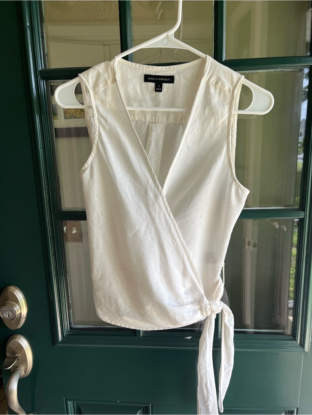 Banana Republic Cream Linen Cotton Wrap Tie Sleeveless Top